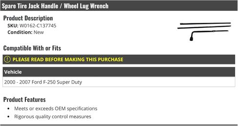 Spare Tire Jack Handle and Wheel Lug Wrench - Compatible with 2000-2007 Ford F-250 Super Duty in Saudi Arabia