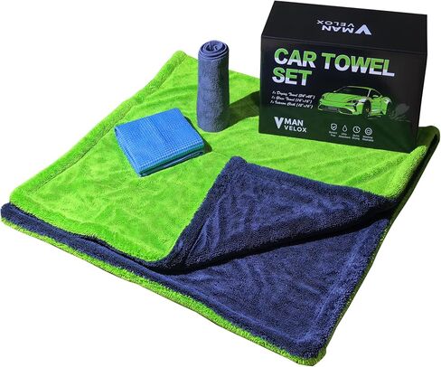 Upgraded 1600GSM Car Drying Towel 3-Pack Kit – 48"x24" Twist Loop Microfiber Towel for SUVs Trucks, Includes Glass Cloth & Interior Wipe – Absorbent Lint-Free Scratch-Free Towels Set in Saudi Arabia