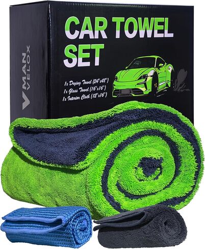 Upgraded 1600GSM Car Drying Towel 3-Pack Kit – 48"x24" Twist Loop Microfiber Towel for SUVs Trucks, Includes Glass Cloth & Interior Wipe – Absorbent Lint-Free Scratch-Free Towels Set in Saudi Arabia