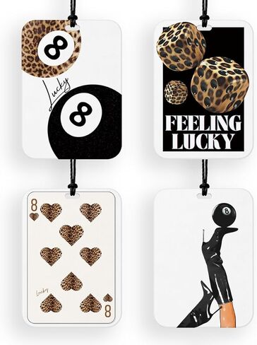 4 Pcs Trendy Retro Cheetah Print Car Air Freshener Cheetah Print Car Accessories Lucky 8 Ball Dice Hanging Air Freshener for Cars Closet Drawer Books Car Accessories Mirror Decor in Saudi Arabia
