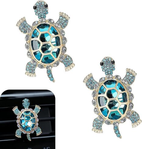 SLIMI قطعتين من مشابك منفذ معطر الهواء على شكل سلحفاة البحر، مشابك تهوية على شكل شاطئ بلينغ، مشابك تهوية لطيفة على شكل سلحفاة بحرية، لإكسسوارات السيارة للنساء (أزرق) in Kuwait