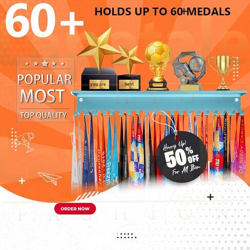 رف الكأس غير القابل للانزلاق، رف عرض الكأس والميدالية، عرض شماعات الميداليات للجدار بطول 16 بوصة، أرفف لعرض الجوائز ميداليات عرض حامل ميداليات مطور للجمباز، السباق، كرة القدم، السباحة in Saudi Arabia