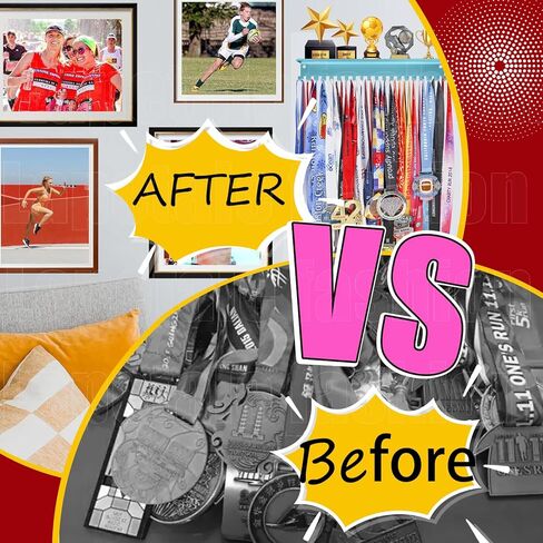 رف الكأس غير القابل للانزلاق، رف عرض الكأس والميدالية، عرض شماعات الميداليات للجدار بطول 16 بوصة، أرفف لعرض الجوائز ميداليات عرض حامل ميداليات مطور للجمباز، السباق، كرة القدم، السباحة in Saudi Arabia
