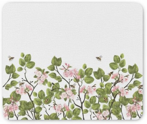 Small White Mouse Pad with Cute Floral Bees Design | Small White Mouse Pad for Laptop or Desktop Computer Featuring Floral Design, Smooth Surface for Easy Mousepad Tracking, and Non-Slip Base in Saudi Arabia