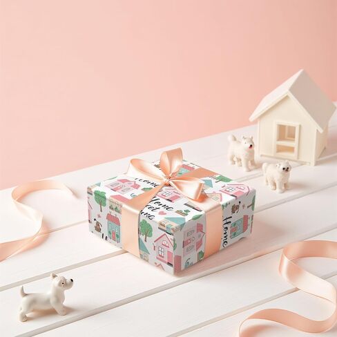ورق تغليف LeZakaa Pink Housewarming، تصميم المنازل الوردية والأشجار الخضراء المورقة، نص منزلي جميل، للترحيب بالمنزل، هدايا عائلية، لإهداء العائلات والأصدقاء والجيران، 17 بوصة × 16.4 قدم in Saudi Arabia