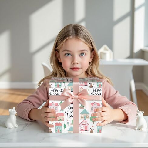 ورق تغليف LeZakaa Pink Housewarming، تصميم المنازل الوردية والأشجار الخضراء المورقة، نص منزلي جميل، للترحيب بالمنزل، هدايا عائلية، لإهداء العائلات والأصدقاء والجيران، 17 بوصة × 16.4 قدم in Saudi Arabia