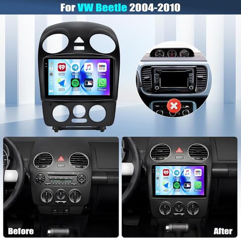 UNITOPSCI Android Car Stereo for VW Volkswagen Beetle 2004-2010 مع Apple CarPlay Android Auto، شاشة لمس 9 بوصة بلوتوث GPS للملاحة HiFi Audio WiFi FM USB SWC 2G 32G + كاميرا احتياطية in Saudi Arabia