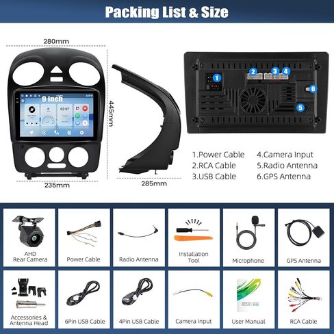 UNITOPSCI Android Car Stereo for VW Volkswagen Beetle 2004-2010 مع Apple CarPlay Android Auto، شاشة لمس 9 بوصة بلوتوث GPS للملاحة HiFi Audio WiFi FM USB SWC 2G 32G + كاميرا احتياطية in Saudi Arabia