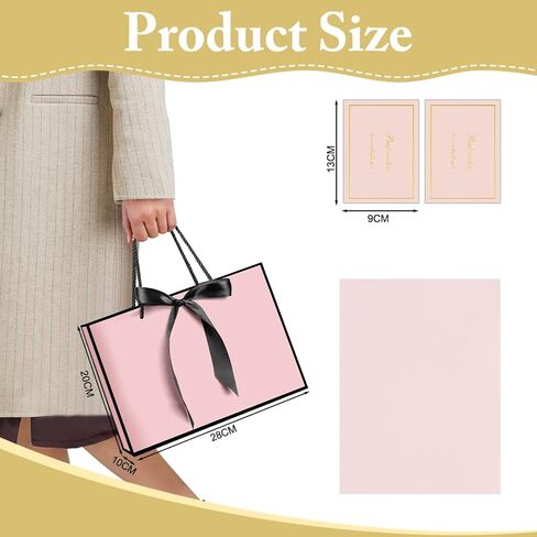 AMFUN 2PCS Medium Gift Bags, Paper Gift Bag with 4 Wrappers and 2 Cards,Present Bag with Handles,Pink Paper Bags for Women Valentines Bridesmaid Birthday Wedding Party (Pink-Black) in Saudi Arabia