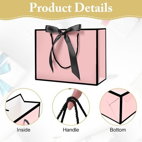 AMFUN 2PCS Medium Gift Bags, Paper Gift Bag with 4 Wrappers and 2 Cards,Present Bag with Handles,Pink Paper Bags for Women Valentines Bridesmaid Birthday Wedding Party (Pink-Black) in Saudi Arabia