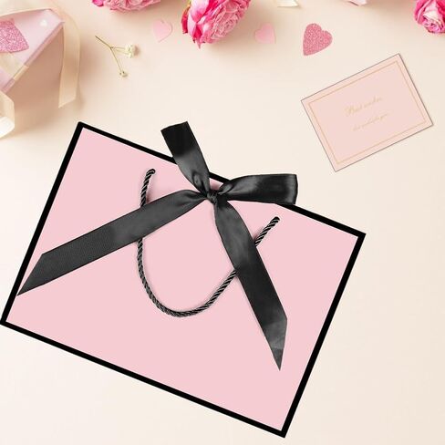 AMFUN 2PCS Medium Gift Bags, Paper Gift Bag with 4 Wrappers and 2 Cards,Present Bag with Handles,Pink Paper Bags for Women Valentines Bridesmaid Birthday Wedding Party (Pink-Black) in Saudi Arabia