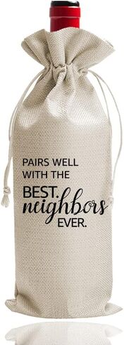 DOI-LANEE Housewarming Gifts Wine bag, Thank You Gift for Neighbor New Home Owner, Housewarming Party Decorations, Best Neighbors Ever Burlap Drawstring Wine Bag in Saudi Arabia