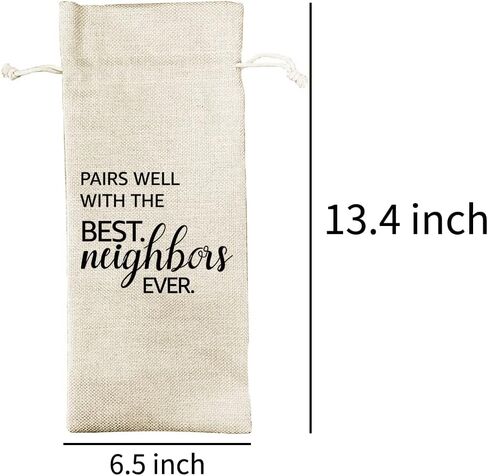 DOI-LANEE Housewarming Gifts Wine bag, Thank You Gift for Neighbor New Home Owner, Housewarming Party Decorations, Best Neighbors Ever Burlap Drawstring Wine Bag in Saudi Arabia