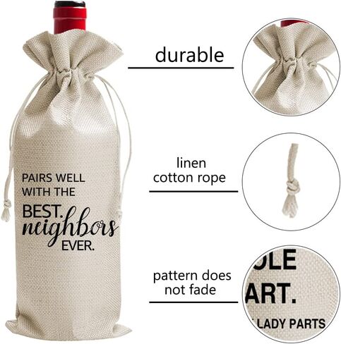 DOI-LANEE Housewarming Gifts Wine bag, Thank You Gift for Neighbor New Home Owner, Housewarming Party Decorations, Best Neighbors Ever Burlap Drawstring Wine Bag in Saudi Arabia