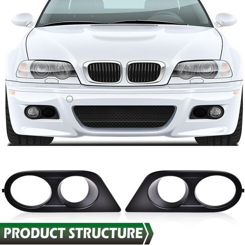 LQI Fog Light Covers Frames Matte Black Pair Compatible with BMW 3 Series E46, Fit for BMW E46 M3 2-Door 2001-2006 Left and Right Bumper Fog Lamp Cover in Saudi Arabia