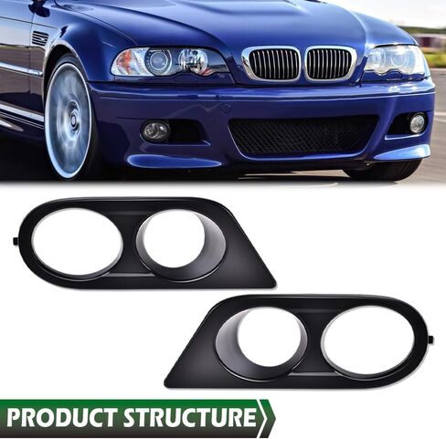 LQI Fog Light Covers Frames Matte Black Pair Compatible with BMW 3 Series E46, Fit for BMW E46 M3 2-Door 2001-2006 Left and Right Bumper Fog Lamp Cover in Saudi Arabia