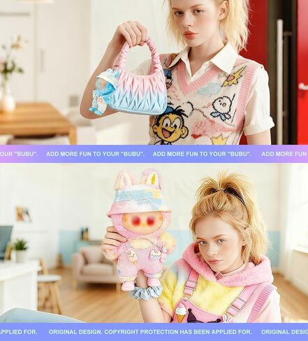 Clothes for 17cm Doll Outfits Accessories Overalls Hat Shoes Dress up Stylish Outdoor Cute for Doll Play and Display (Blue-Pink Gradient) in Saudi Arabia