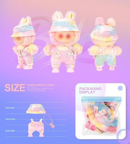 Clothes for 17cm Doll Outfits Accessories Overalls Hat Shoes Dress up Stylish Outdoor Cute for Doll Play and Display (Blue-Pink Gradient) in Saudi Arabia