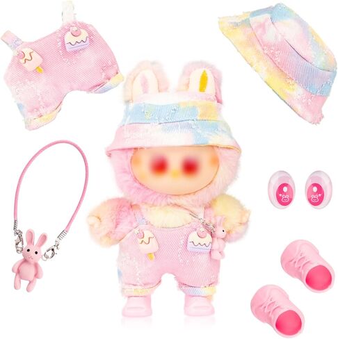 Clothes for 17cm Doll Outfits Accessories Overalls Hat Shoes Dress up Stylish Outdoor Cute for Doll Play and Display (Blue-Pink Gradient) in Saudi Arabia