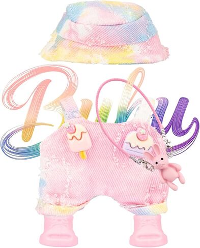 Clothes for 17cm Doll Outfits Accessories Overalls Hat Shoes Dress up Stylish Outdoor Cute for Doll Play and Display (Blue-Pink Gradient) in Saudi Arabia