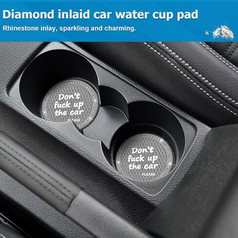 2PCS/Set Bling Car Cup Holder Coaster, Crystal Rhinestone Anti-Slip Vehicle Cup Coaster, Shockproof Automotive Interior Drink Insert Mat Pad Decor Accessories, Universal Fit (Black) in Saudi Arabia
