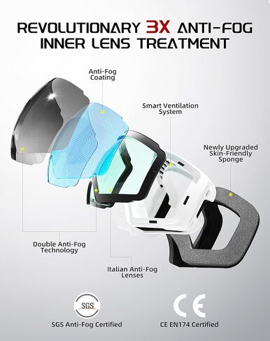 Snow Goggles, Ski Goggles for Adult Men Women Youth, Interchangeable Lens Snowboard Goggles(Frameless) in Kuwait