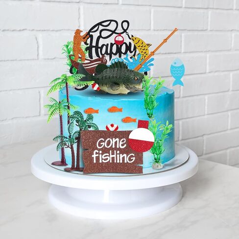 21 قطعة من قطع تزيين كعكة الصيد مع قضيب السمكة العائمة وعشب الماء وعلامة عيد ميلاد سعيد وديكور كعكة الصيد ومستلزمات الحفلات in Kuwait