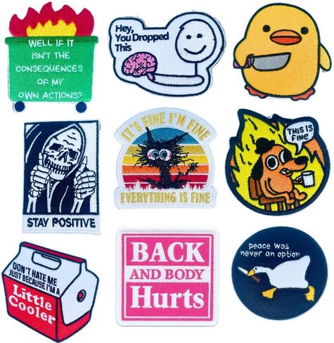 YJ PREMIUMS 9PC Funny Patches, Hook and Loop Tactical Morale Patch for Backpack Vest | Cool Cute Small Embroidered Patche pacthes ****This is Fine Dog | Crossfit Military Army Outdoor Backpacks in Saudi Arabia