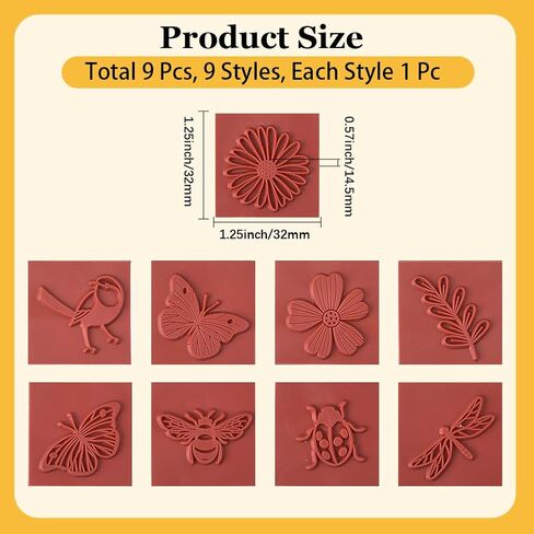 CRASPIRE 9 Style Wooden Rubber Stamps Set 1.25 Inch Reusable Flower Butterfly Leaf Insect Bee Daisy Decorative Wood Mounted Stamp for DIY Art Craft Card Making Scrapbooking Journaling Albums Gift in Saudi Arabia