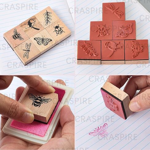 CRASPIRE 9 Style Wooden Rubber Stamps Set 1.25 Inch Reusable Flower Butterfly Leaf Insect Bee Daisy Decorative Wood Mounted Stamp for DIY Art Craft Card Making Scrapbooking Journaling Albums Gift in Saudi Arabia