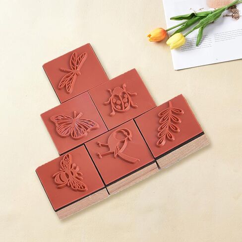 CRASPIRE 9 Style Wooden Rubber Stamps Set 1.25 Inch Reusable Flower Butterfly Leaf Insect Bee Daisy Decorative Wood Mounted Stamp for DIY Art Craft Card Making Scrapbooking Journaling Albums Gift in Saudi Arabia