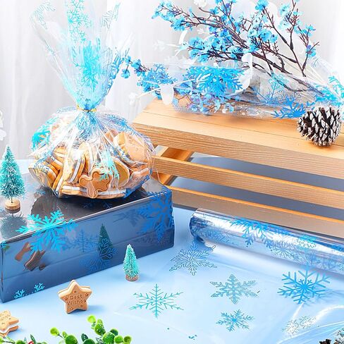 Christmas Cellophane Wrapping Paper 100 ft x 16 Inch 2.5 Mil Thick Cello Wrap Roll Crystal Clear Xmas Tree Santa Paper Wrapper Snowman Cellophane Gift Wrap for Treat Small Basket Craft Holiday in Saudi Arabia