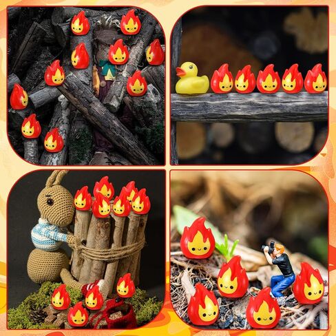 50 Pcs Miniature Fire Flame Figurines Mini Resin Smiling Flame Statue Model for Christmas Village Town Accessories DIY Mini Scene Christmas Garden Home Micro Landscape Decor in Saudi Arabia