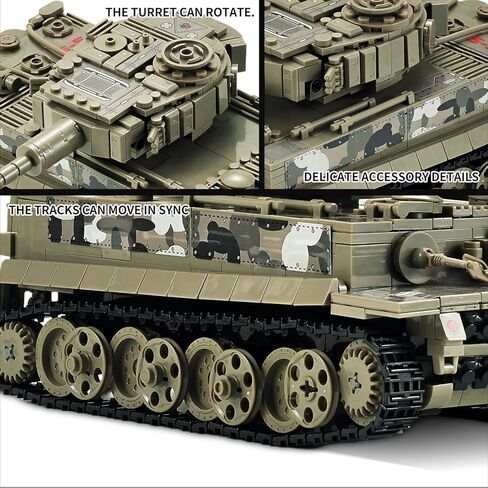 WW2 Military 1:28 Tank Building Toy Sets Compatible with Lego,Create a German Tiger Tank Building Block, Great Army Models Kits, for Boys,Kids and Adults Age 6-14 (Taupe) in Kuwait