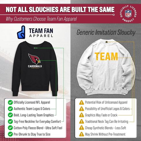 بلوفر نسائي من Team Fan Apparel بشعار NFL Ultimate Fan برقبة دائرية واسعة - بلوفر خفيف الوزن من الصوف بدون علامات - مرخص رسميًا in Kuwait