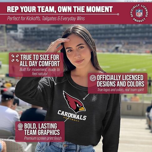 بلوفر نسائي من Team Fan Apparel بشعار NFL Ultimate Fan برقبة دائرية واسعة - بلوفر خفيف الوزن من الصوف بدون علامات - مرخص رسميًا in Kuwait