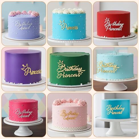 14 Pcs Happy Birthday Cake Toppers, Gold Silver Happy Birthday Princess Cake Toppers for Women, Acrylic Cupcake Decor Side Decoration Kit Girl Party Supplies in Saudi Arabia