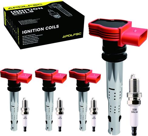 Set of 4 Ignition Coil Pack and Spark Plugs Fits for 2006-2016 Audi A3 A4 A5 A6 A7 Q5 Q7 R8 S4 S5 TT,for Volkswagen Jetta Golf Mk5 MK6 GTl MK6 Rabbit Passat Cc Tiguan,Replaces UF529 in Saudi Arabia