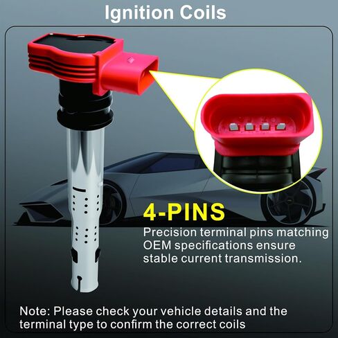 Set of 4 Ignition Coil Pack and Spark Plugs Fits for 2006-2016 Audi A3 A4 A5 A6 A7 Q5 Q7 R8 S4 S5 TT,for Volkswagen Jetta Golf Mk5 MK6 GTl MK6 Rabbit Passat Cc Tiguan,Replaces UF529 in Saudi Arabia