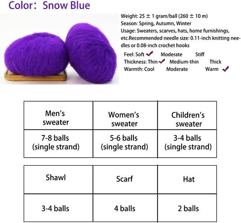 Fine Wool Balls for Knitting Scarves and Clothes for Colorful Crafts Crochet and Knitting,Purple in Saudi Arabia