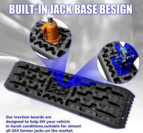 لوحات الجر للطرق الوعرة، لوحات الاسترداد مع قاعدة جاك، ملحقات الطرق الوعرة 4x4 لشاحنة سيارة جيب الدفع الرباعي، الطين، الثلج، الرمل، حصاة مع شريطين وحقيبة تخزين، أسود in Kuwait