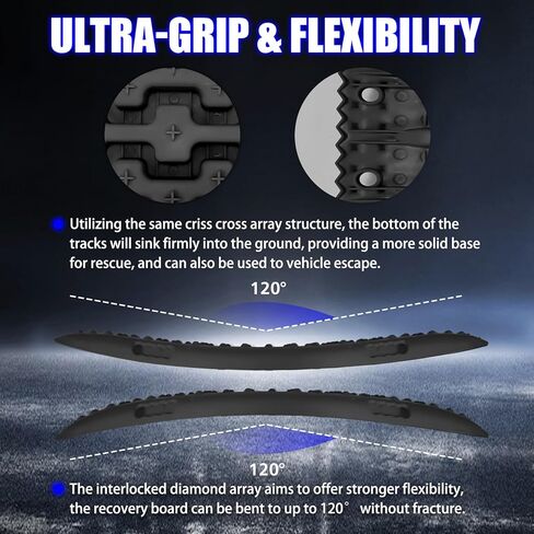 لوحات الجر للطرق الوعرة، لوحات الاسترداد مع قاعدة جاك، ملحقات الطرق الوعرة 4x4 لشاحنة سيارة جيب الدفع الرباعي، الطين، الثلج، الرمل، حصاة مع شريطين وحقيبة تخزين، أسود in Kuwait