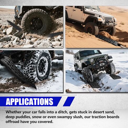 لوحات الجر للطرق الوعرة، لوحات الاسترداد مع قاعدة جاك، ملحقات الطرق الوعرة 4x4 لشاحنة سيارة جيب الدفع الرباعي، الطين، الثلج، الرمل، حصاة مع شريطين وحقيبة تخزين، أسود in Kuwait