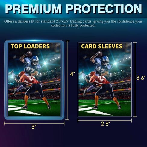 200Pcs Top Loaders for Cards (100Pcs Hard Plastic Card Holders & 100Pcs Penny Card Sleeves) 3" x 4", Card Protector Sleeves for Baseball Football Sports Cards, Standard Trading Cards in Kuwait