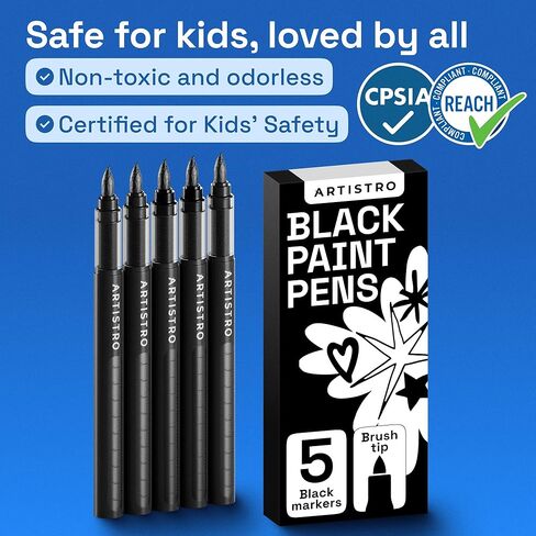 ARTISTRO 5 White Paint Pen for Rock Painting, Stone, Ceramic, Glass, Wood, Tire, Fabric, Metal, Canvas. Set of 5 Acrylic Paint White Marker Water-based Extra-fine Tip in Kuwait