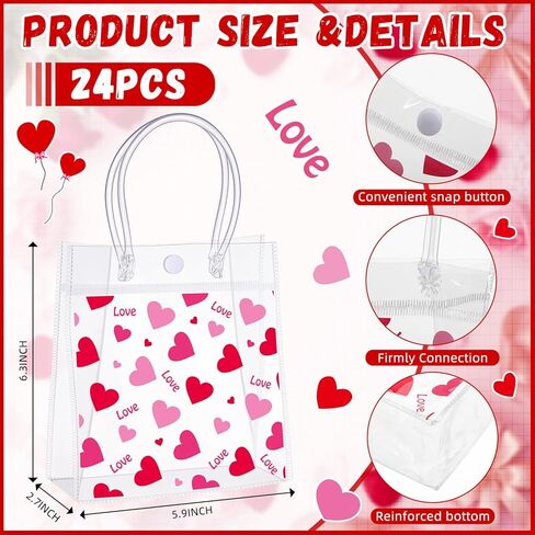 Sweetude 24 Pcs Merry Christmas Bohemian Clear Gift Bags with Handles 6.3x 5.9 x 2.7 Inches Xmas Party Favor Plastic Christmas Candy Treat Goodie Bag for Holiday Winter Wedding Birthday Party Supplies in Saudi Arabia