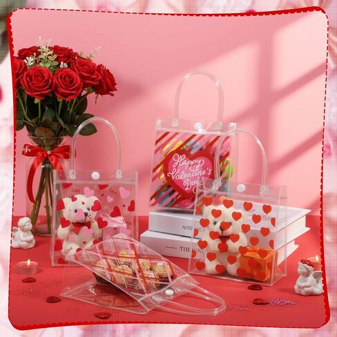 Sweetude 24 Pcs Merry Christmas Bohemian Clear Gift Bags with Handles 6.3x 5.9 x 2.7 Inches Xmas Party Favor Plastic Christmas Candy Treat Goodie Bag for Holiday Winter Wedding Birthday Party Supplies in Saudi Arabia