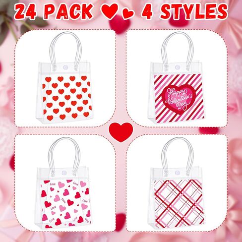 Sweetude 24 Pcs Merry Christmas Bohemian Clear Gift Bags with Handles 6.3x 5.9 x 2.7 Inches Xmas Party Favor Plastic Christmas Candy Treat Goodie Bag for Holiday Winter Wedding Birthday Party Supplies in Saudi Arabia