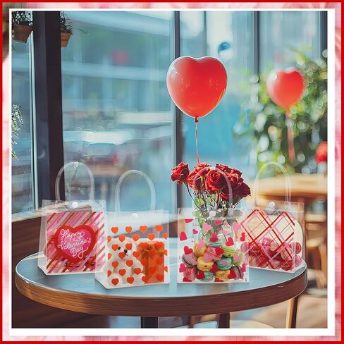 Sweetude 24 Pcs Merry Christmas Bohemian Clear Gift Bags with Handles 6.3x 5.9 x 2.7 Inches Xmas Party Favor Plastic Christmas Candy Treat Goodie Bag for Holiday Winter Wedding Birthday Party Supplies in Saudi Arabia