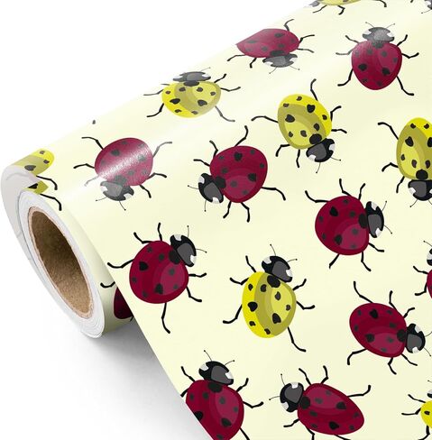 WRAPAHOLIC Ladybug Wrapping Paper Roll - Mini Roll - 17 Inch x 16.5 Feet - Ladybird Insect Wrapping Paper for Ladybug Fancy Birthday, Baby Shower, Wedding, Bridal Shower in Saudi Arabia